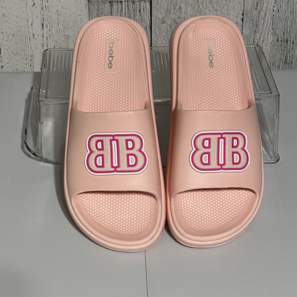 Bebé Womens Sandals Pink 3D Logo Pool ,resort Vacation Size 8 Lightweight